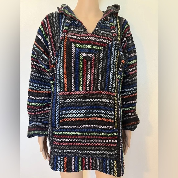 Artesanias Cuamatzi-90s Vtg Men's Textile Mexico Baja Hoody/Poncho. Sz-XL‎